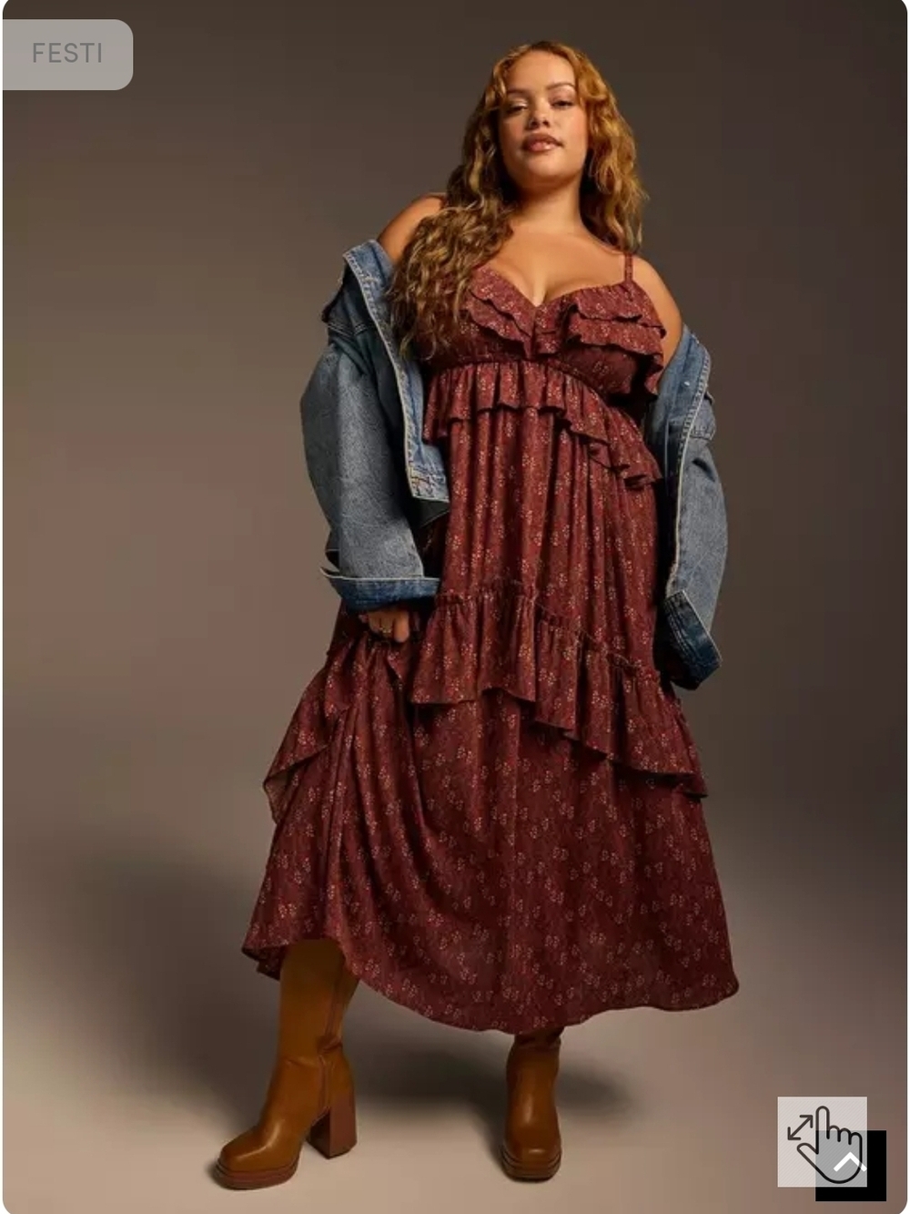 FESTI Burgundy Ruffle Tiered Maxi Dress